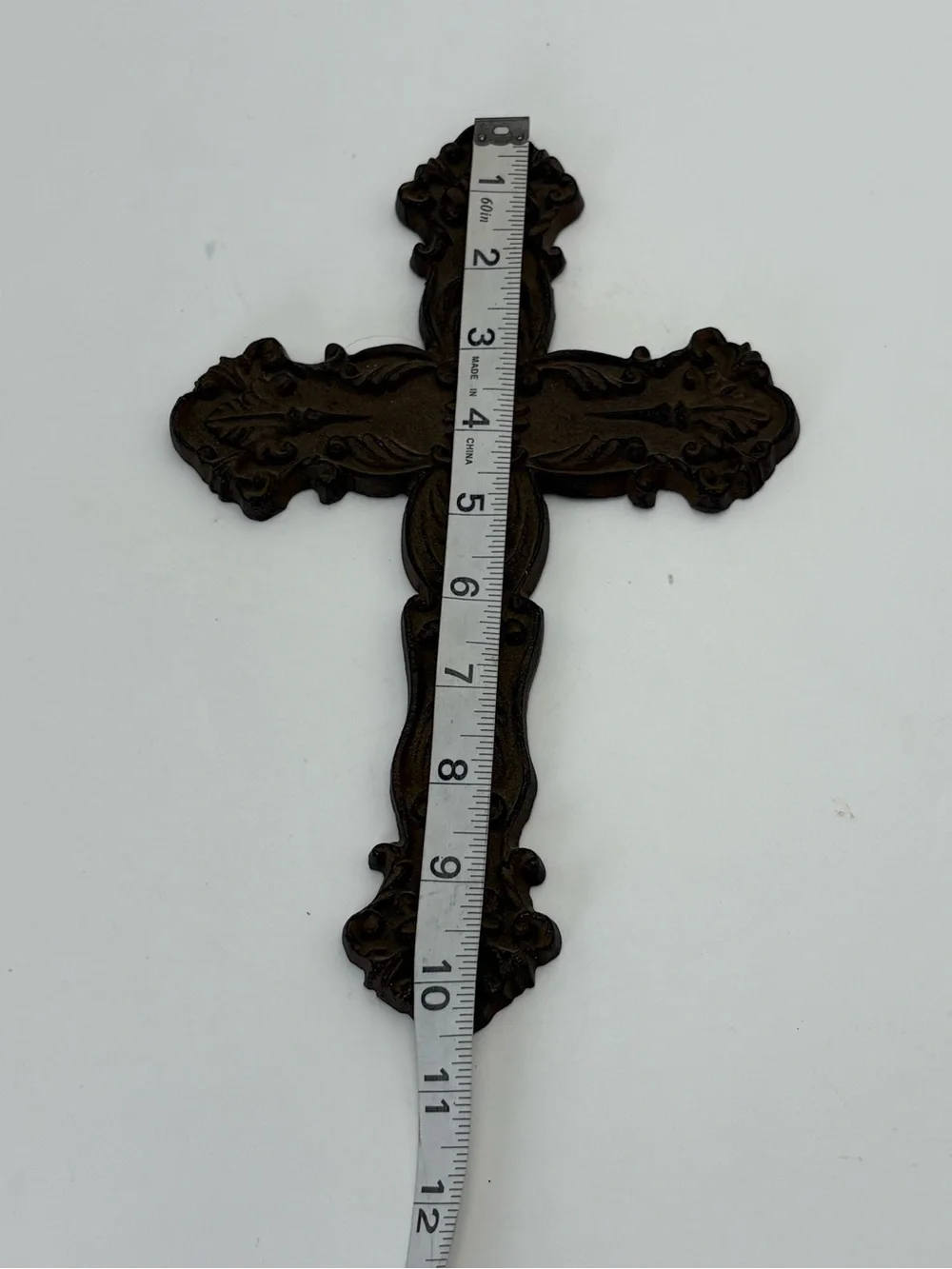 Vintage Ornate Wrought Iron Wall Cross in Rustic Brownish Color